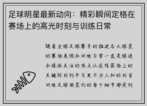 足球明星最新动向：精彩瞬间定格在赛场上的高光时刻与训练日常